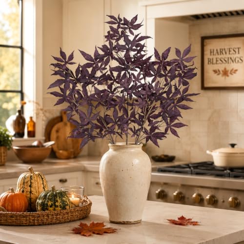 Artificial Japanese Maple Leaf Stems - Burgundy Fall Foliage, 3 Pack