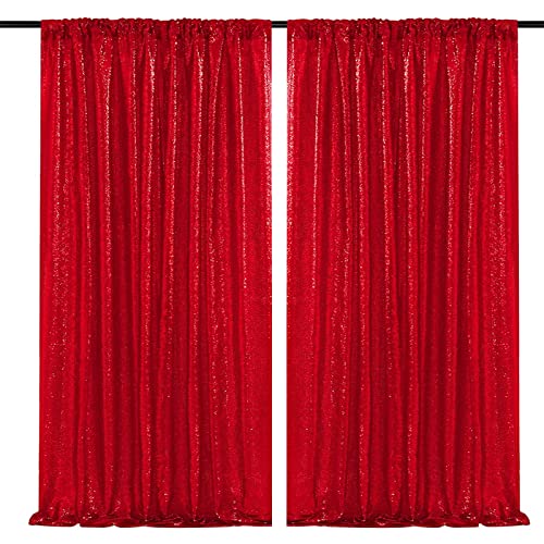 Red Sequin Backdrop Curtains for Party 2ft x 8ft - 2 Panels