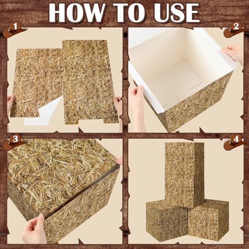 8 Pcs Western Hay Bale & Wine Barrel Party Decoration Boxes - Rustic Centerpieces