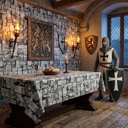 Deep Gray Stone Wall Tablecloth Roll 200FT x 54IN with Slide Cutter Box for Events