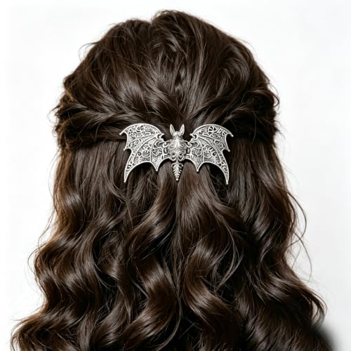Halloween Bat Wing Hair Clips - Gothic Silver Hair Barrettes, Style 9