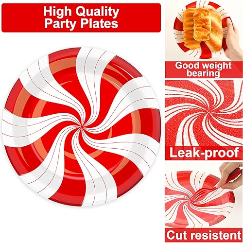Christmas Peppermint Candy Cane Plates & Napkins Party Set - 200PCS, Disposable Tableware, Holiday Party Supplies