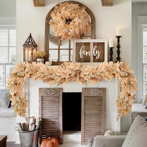 6Ft Artificial Berry Cypress Leaves Fall Garland - Light White Brown, Fall Home Decor