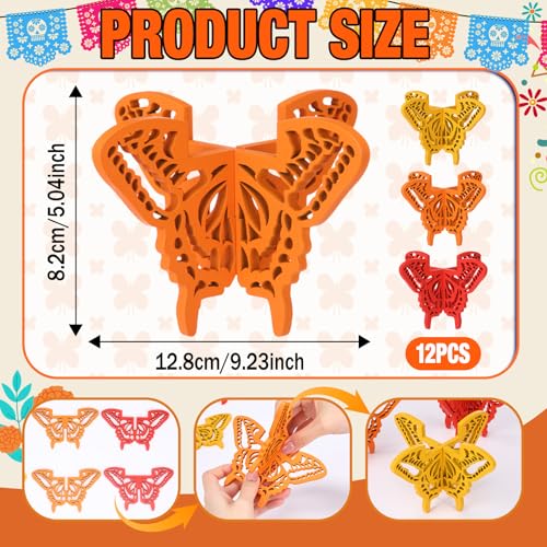 12 Pcs Day of The Dead Butterfly Candle Holders - Wooden Mexican Party Decor