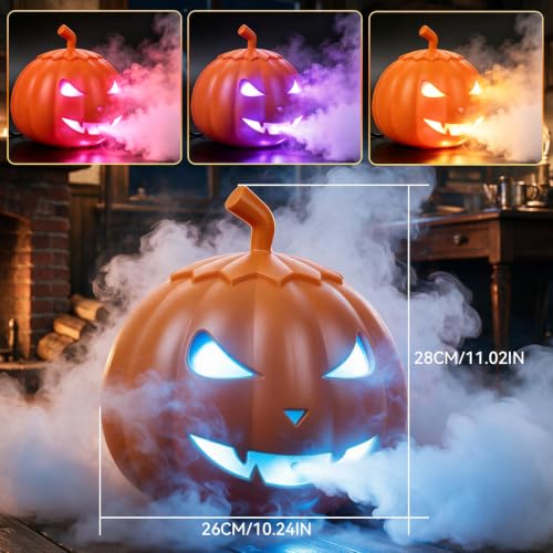 Outdoor Halloween Pumpkin Fog Machine with 12 Color LED Lights, Wireless Remote