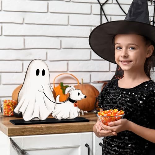 Halloween Wooden Table Sign Decor Ghost Walking Dog Centerpiece