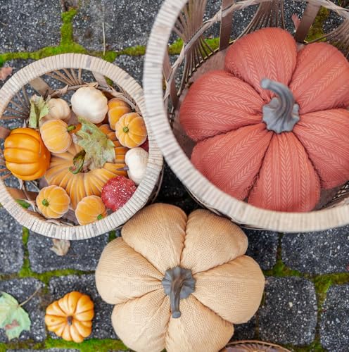 Large Fabric Pumpkin Decor - Terracotta Orange for Fall Halloween Thanksgiving - Tabletop Mantel Shelf Decoration