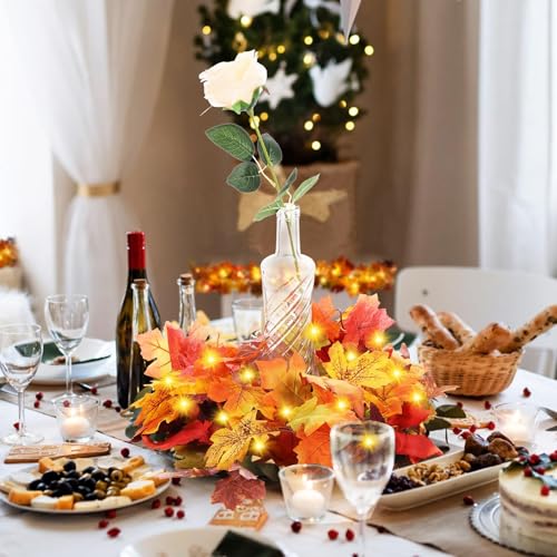 6 Pack Fall Garland with Lights - 5.9Ft Artificial Autumn Leaves Decor with LED String for Indoor Outdoor Halloween Thanksgiving