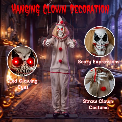 5.9 Ft Outdoor Scary Swinging Clown Halloween Prop with Sound & Light Eyes