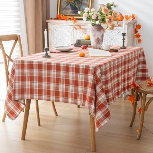 AQOTHES Fall Plaid Tablecloth - Orange Light 60x104 Rectangle Thanksgiving