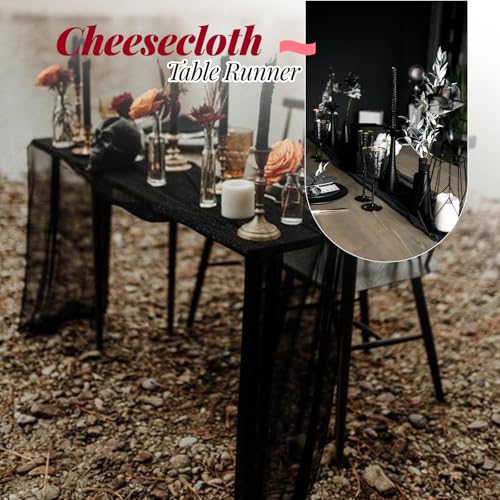 Black Cheesecloth Table Runner 6 Pack 20 x 120 Inches - Boho Rustic Wedding Party Decor