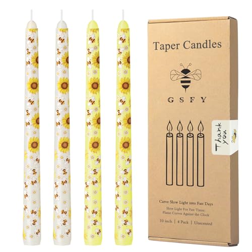 Yellow 10 Inch Unscented Dripless Taper Candles - Fall Harvest Halloween Decor - 4 Pack