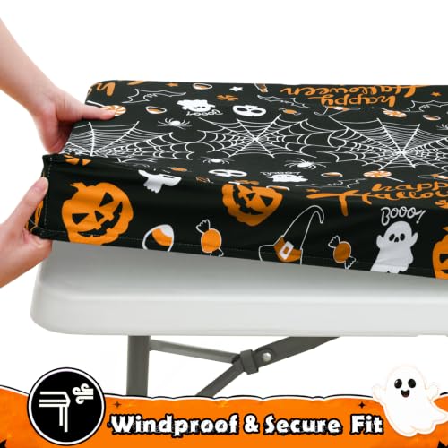 Elastic Fitted 6FT Rectangle Tablecloth - Black & Orange, 72 x 30 Inches