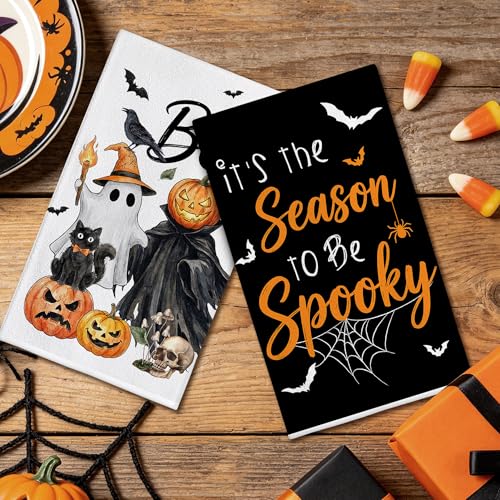 Halloween Kitchen Towels - Ghost Pumpkin Lantern Spooky Hand Towels - Microfiber Decor