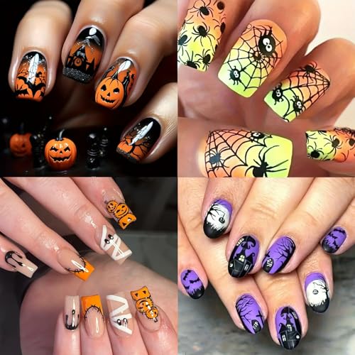 Halloween Nail Foil Transfer Stickers Set - Halloween Style 3, Pumpkin Skull & Bat Design