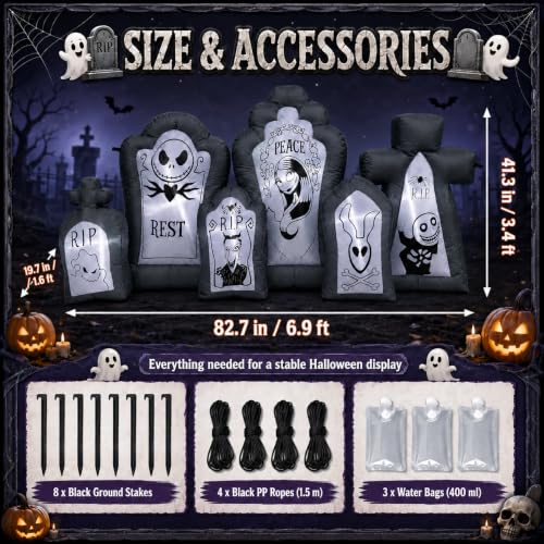 6.9FT Inflatable Halloween Tombstone Set with LED Lights for Outdoor Yard Decor