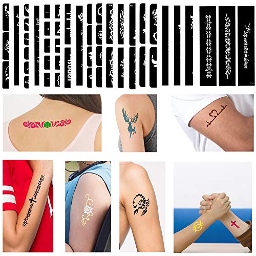 Large Temporary Tattoo Stencil Kit with 123 Patterns for Face & Body Art
