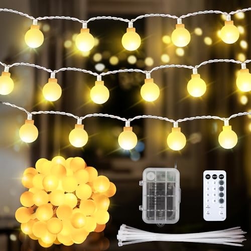 50 LED Globe String Lights with Timer & 8 Modes - Battery Operated Indoor Outdoor Decor