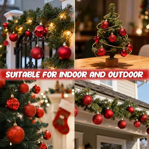 24Pcs Red Christmas Ornament Balls - Shatterproof Holiday Tree Decorations