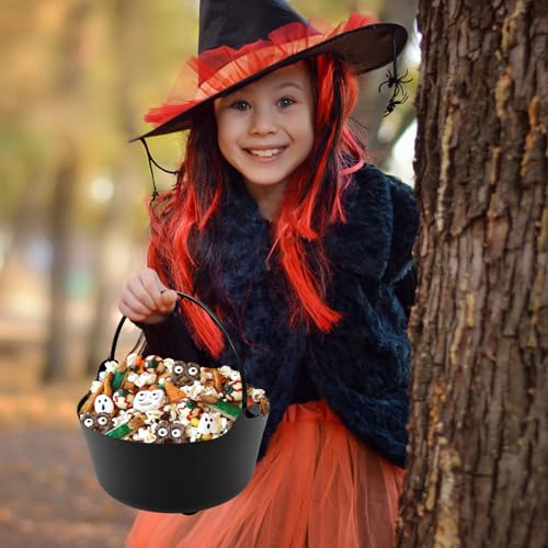 6-Pack Halloween Cauldrons 9 Inch Plastic Witch Pot Candy Buckets Bulk Black