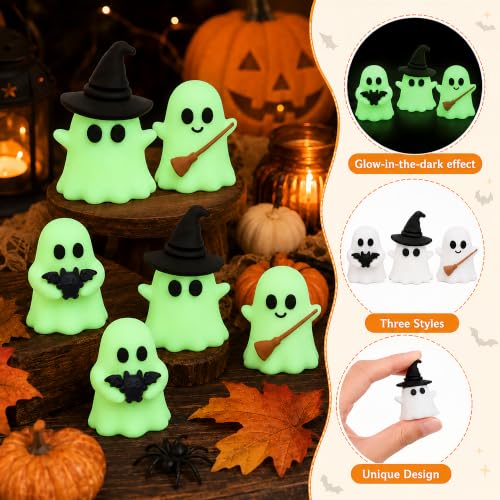 36 Pcs Mini Halloween Ghost Figurines - Glow in the Dark Rubber Decor Set - Halloween Party & Home Decorations
