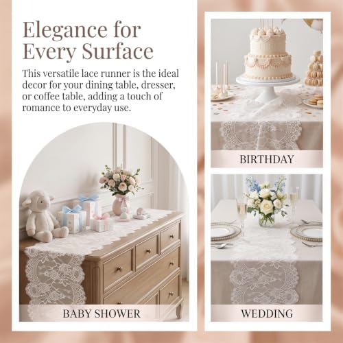 White Lace Table Runner 2-Pack 12x120 Inches for Weddings & Events - Pardecor