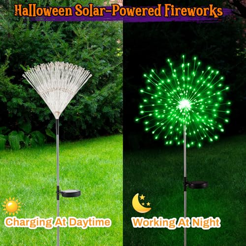 Halloween Solar Firework Lights 3 Pcs - Purple, Orange, Green LED Pathway Decor