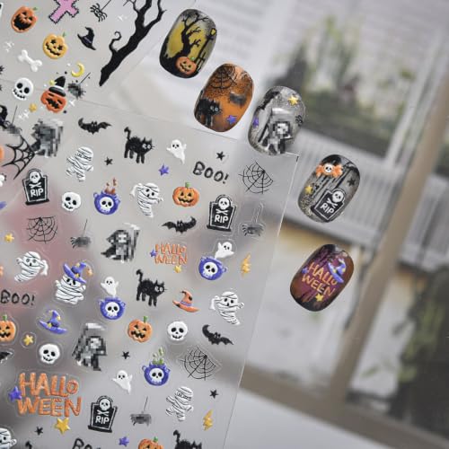 Halloween Nail Stickers Mini Mummy Skeleton Pumpkin Ghost Decals - Color55