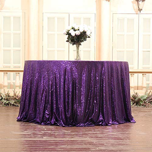 Purple Sequin Tablecloth 120 Inch Round Glitter Overlay for Wedding Party