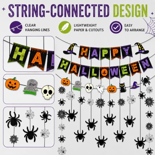 Halloween Spider Web Decoration Garland with Banner for Haunted House Indoor Decor
