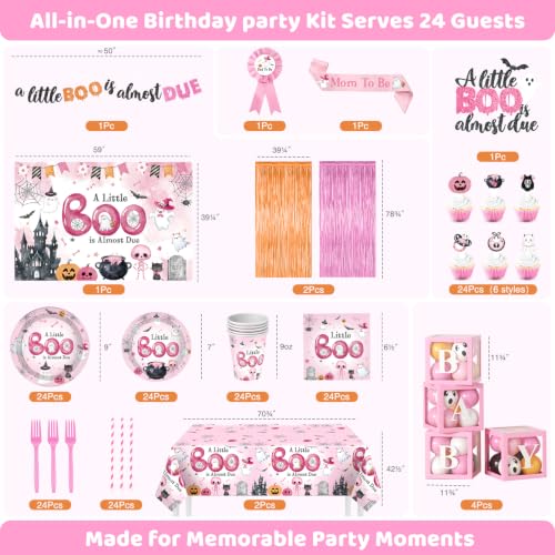 Pink Halloween Baby Shower Decorations Set - 296 Pieces for 24 Guests