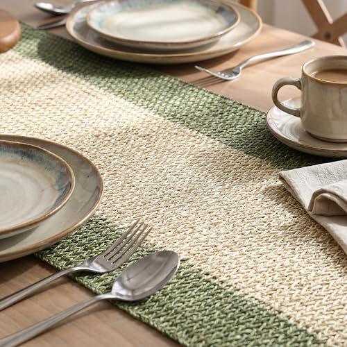 Farmhouse Rustic Paper Braided Table Runner - Dark Green, 12x120 Inch