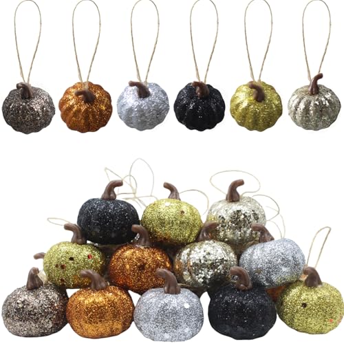 30Pcs Fall Pumpkin Ornaments - Mini Rustic Hanging Decorations for Autumn & Holiday Tree