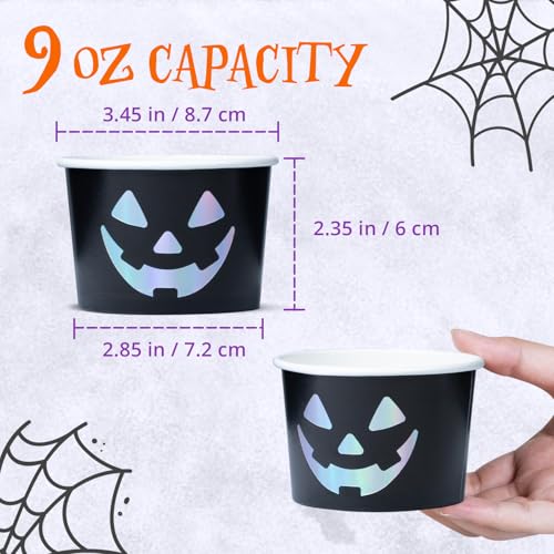 Confettiville Jack-O-Lantern Ice Cream Cups - Black & Silver Halloween Party 50 Count 9Oz