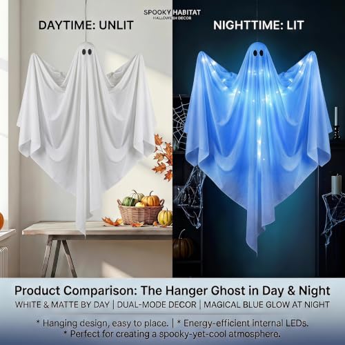 Outdoor Halloween Hanging Ghost Decor with LED Lights, 47 Inch