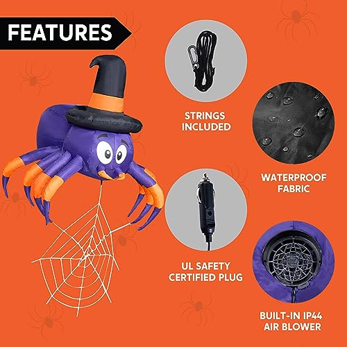 Halloween Inflatable Spider with LED Lights for Car Trunk Decor, 5ft Outdoor Yard Decoration