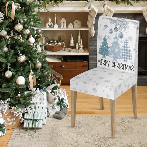 Blue Christmas Chair Covers Set of 6 - Durable Spun Polyester Holiday Decor