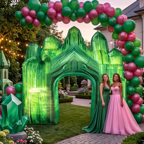 VIHOSE 10 ft Green Inflatable Castle Arch with LED Lights Party Decor - Green Castle Variation