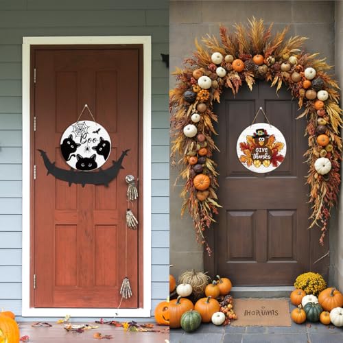 Halloween Door Sign Reversible Thanksgiving & Halloween Wall Decor - Boo 3