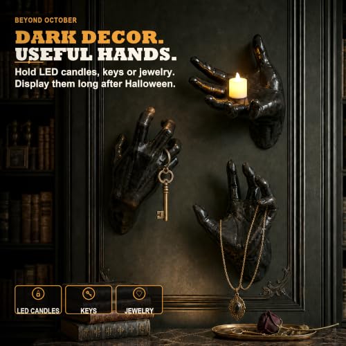 Life-Sized Creepy Reaching Hands with Lighted Candles Halloween Decor & Gothic Wall Art Set