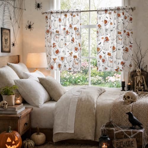 2-Pack White Tier Curtains for Window 52x36 Inches - Bat Ghost Pumpkin Halloween Decor Variation of THIS listing