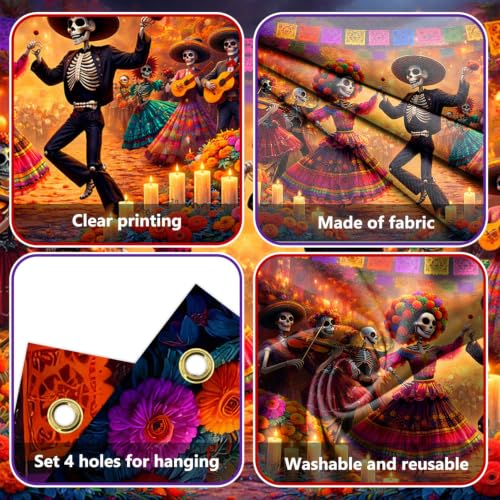 AIBIIN Day of the Dead Photo Backdrop Banner 6x3.6ft - Orange