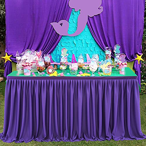 17ft Purple Table Skirt for Rectangle Tables Wedding Party Banquet Ruffle Cloth - Purple / 203" x 30"