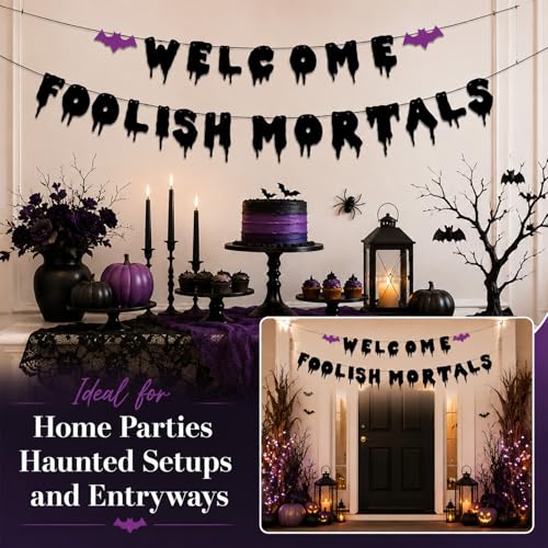 Halloween Welcome Foolish Mortals Banner Party Decorations - Haunted House Decor