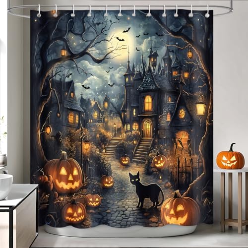 APROPHIC Halloween Horror Castle Shower Curtain - Black1, 72x72 in
