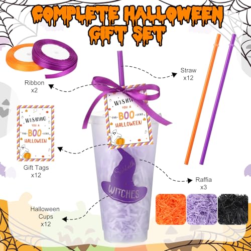 Funny Halloween Plastic Tumblers with Lids & Straws - 12 Pack - Mimorou