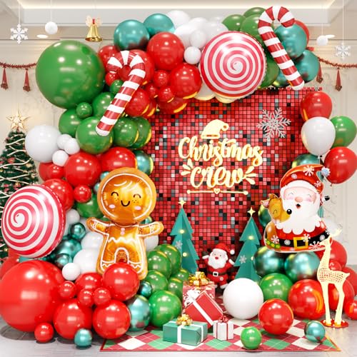Christmas Balloon Garland Arch Kit with Santa & Snowflake Balloons - Green, Red, White