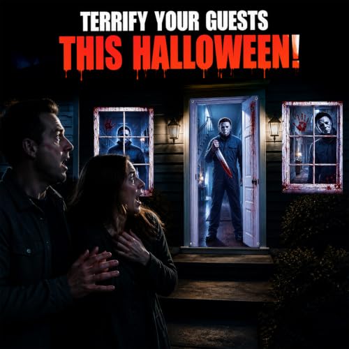 Halloween Door Cover & Window Decal Set - Spooky Blood-Themed Horror Decorations
