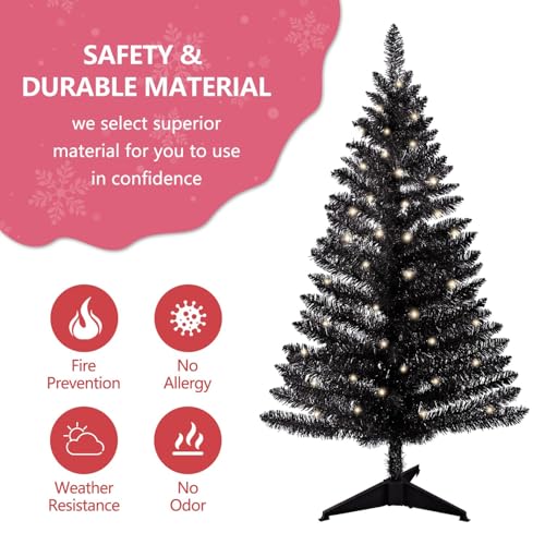 4ft Black Artificial Christmas Tree with Lights - Indoor & Outdoor Holiday Decor Variation of THIS listing