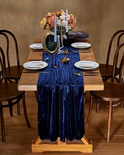 Navy Blue Velvet Table Runner Set - 4 Pieces 20x120 Inches Luxury Decor